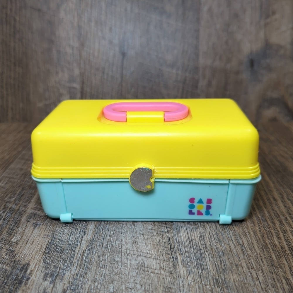 Caboodles Small Toy Storage Case - Yellow & Aqua with Pink Handle